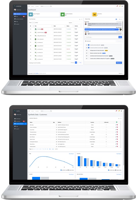 Synthetic data generation software dashboard from syntho