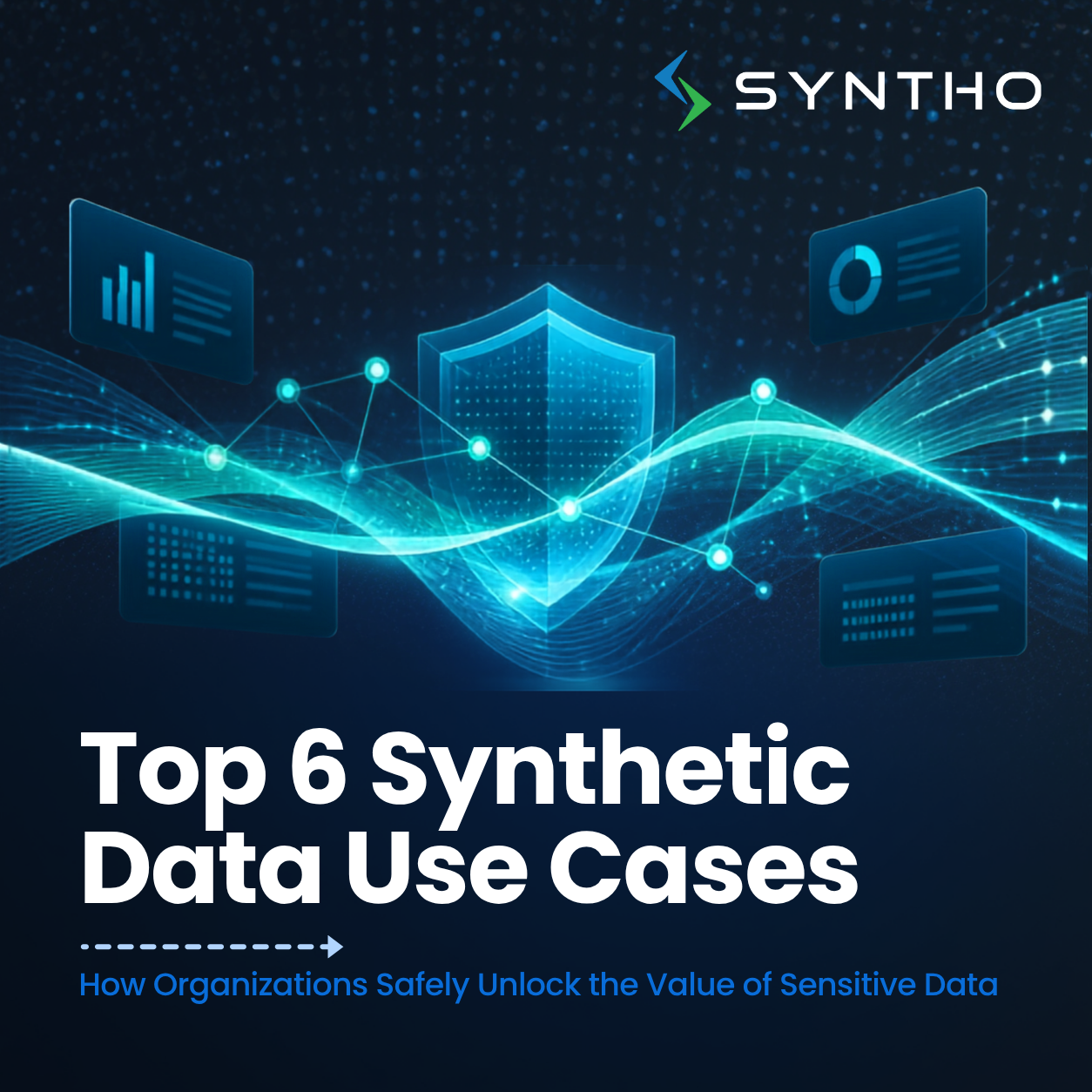 Top synthetic data use cases including test data management, AI development, secure data sharing, and data sandboxes